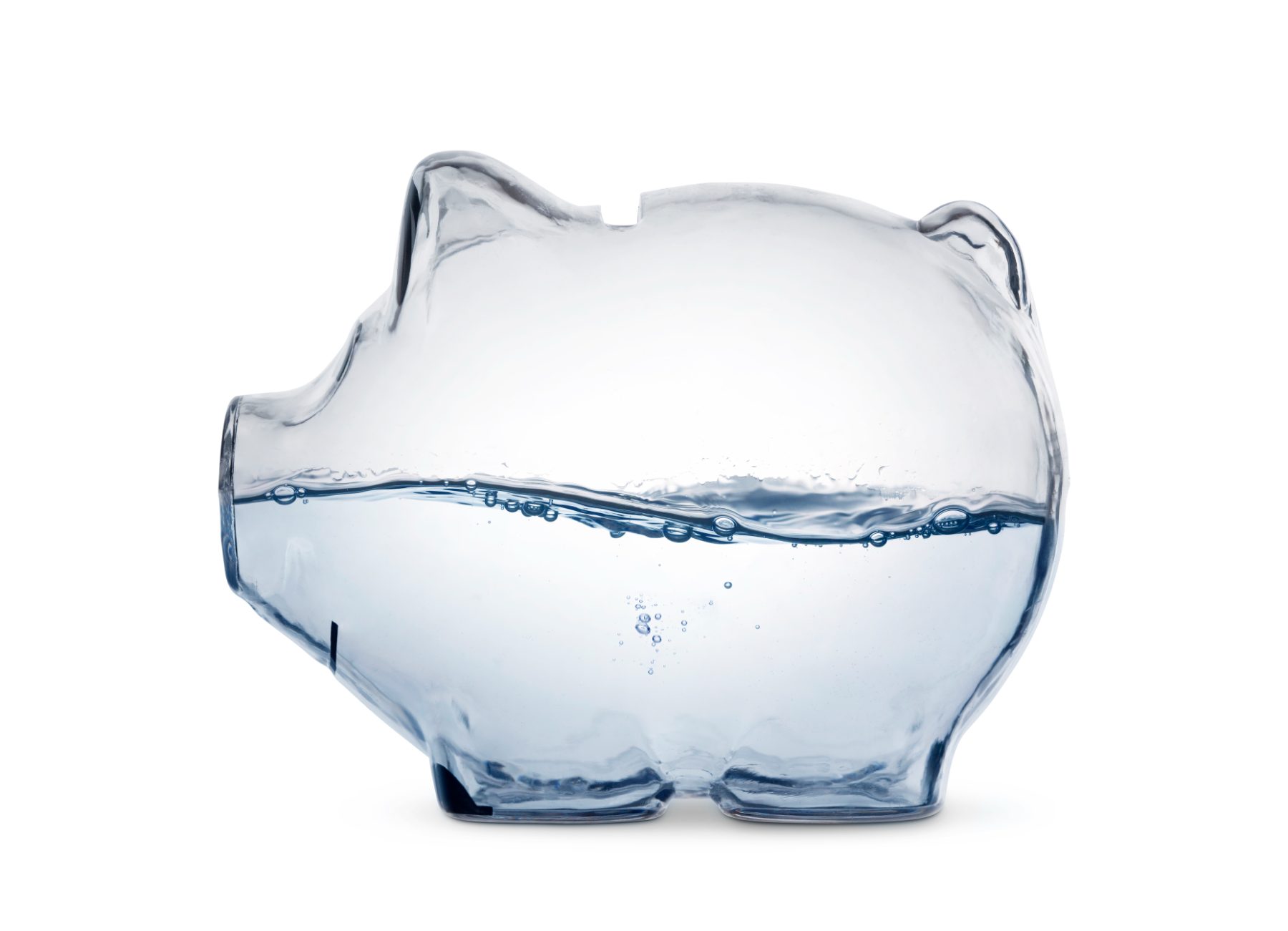 A piggy bank filled with water, a symbol of a home's water charges